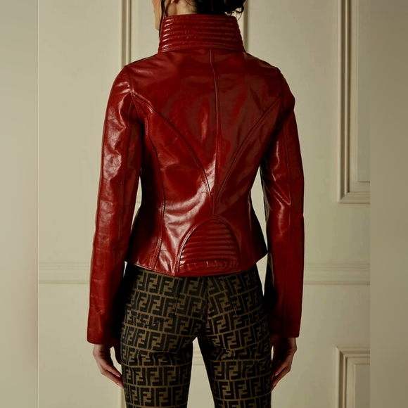 FENDI RED ( REAL) LEATHER JACKET - Picture 6 of 11